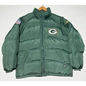 Reebok Green Bay Packers Puffer Jacket Men’s Large Green NFL On Field Vintage